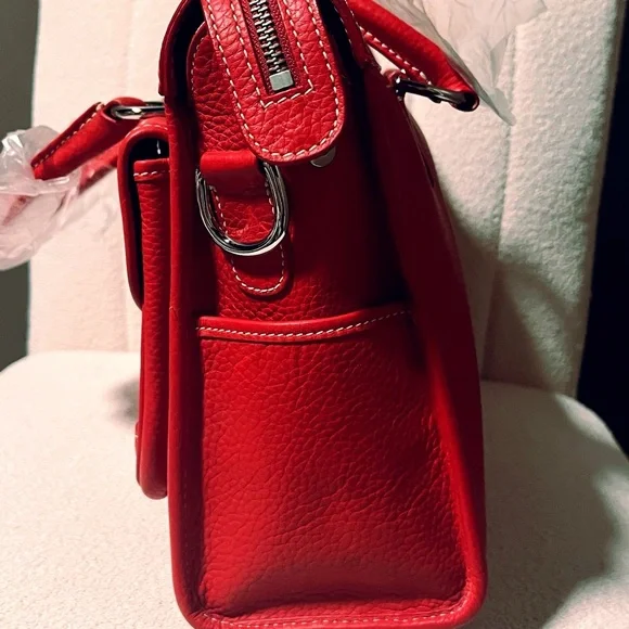 NWT Dooney & Bourke Red Pebble Grain Double Pocket Tote - RETIRED - Picture 7 of 15